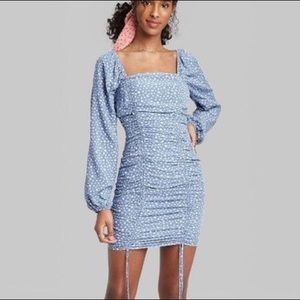 Long Sleeve Ruched Bodycon Floral Mini Dress